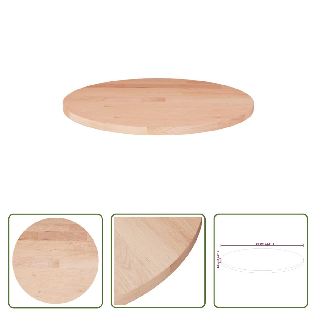 The Living Store Runde Tischplatte Ø30x1,5 cm Unbehandeltes Massivholz Eiche