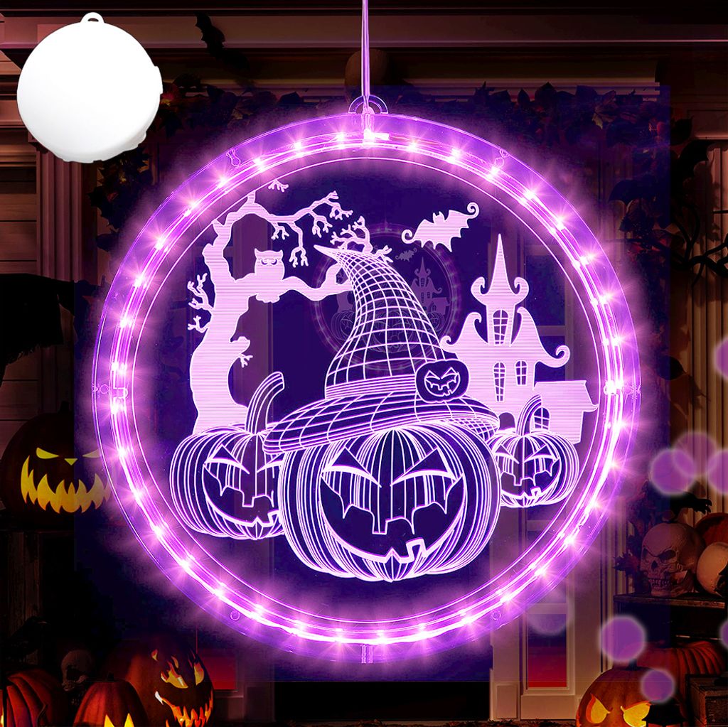 Halloween Deko Innen, Halloween Kürbis Hexenhut, Led Hängende Fenster Licht Mit Saugnapf Halloween Party Garten Deko Fensterdekoration Fensterdeko