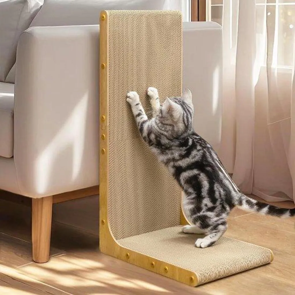 Parcours mural pour chat - Escalier vertical bois clair 66 cm en L
