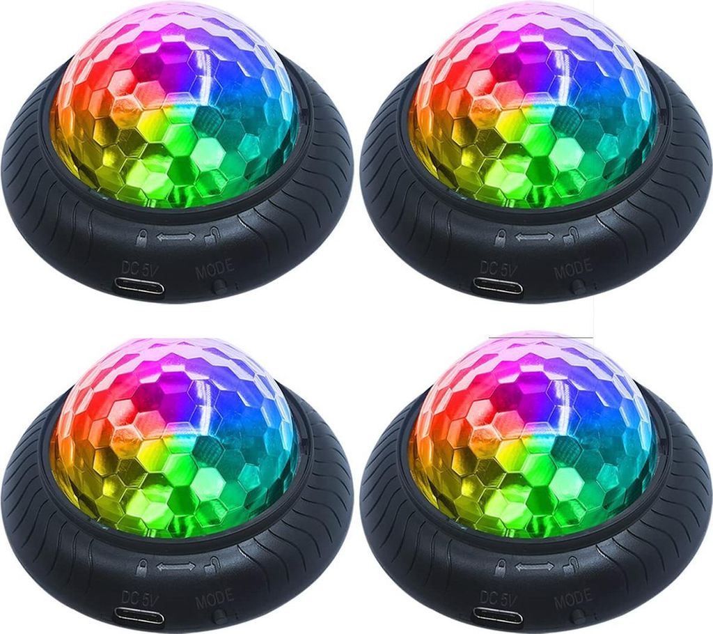 mini disco licht mit musiksteuerung, led disco kugel, farbwechsel party lampe, usb wiederaufladbar, magnetisch, für auto & raum, 4 stück