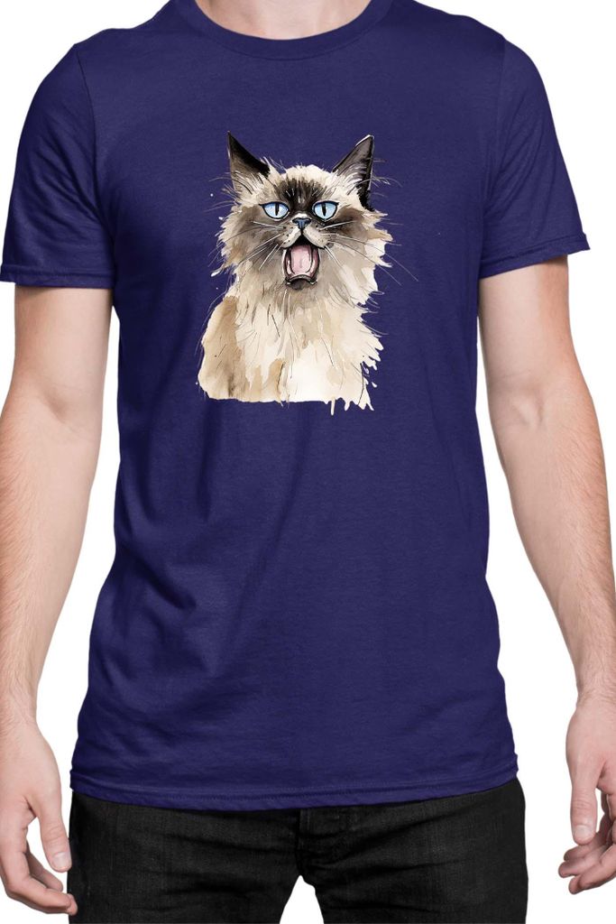 Herren T-Shirt Funny Cats Breeds Birman Cat 013, Man M / Dunkelblau