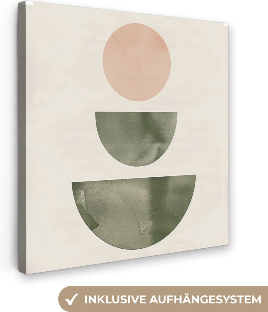 MuchoWow - Leinwandbilder - Modern - Rosa - Grün - Natur - Geometrisch - Formen, Wandbild, Wanddeko Bilder Wohnzimmer, 90x90 cm