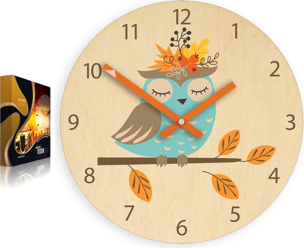 ModernClock, Wanduhr, Wanduhr für Kinder, Herbst-Eule, stille Wanduhr, 30 cm