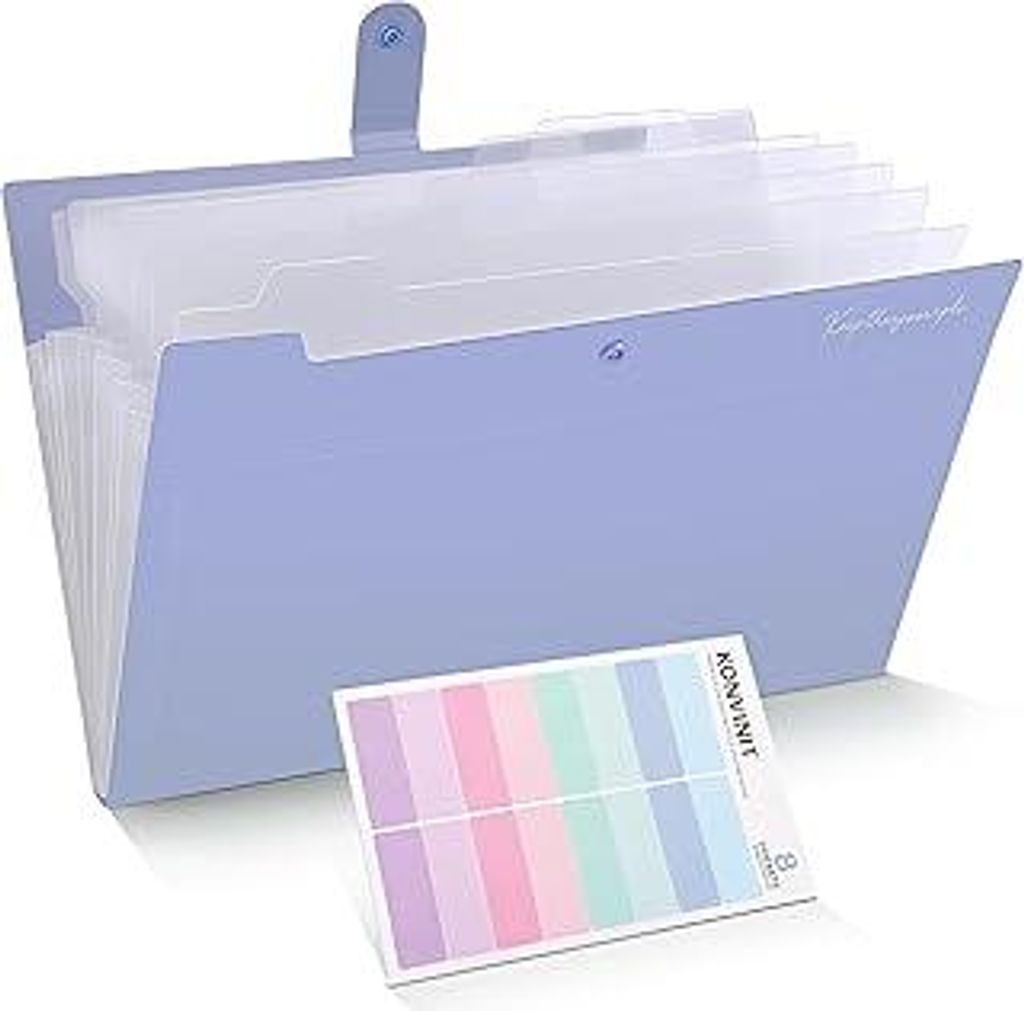 KONVINIT Fächermappe a4 - Dokumentenmappe Document Organizer mit 8 Tasche Mappe mit Fächern Sortiermappe mit Farbetiketten Große Kapazität Orga...