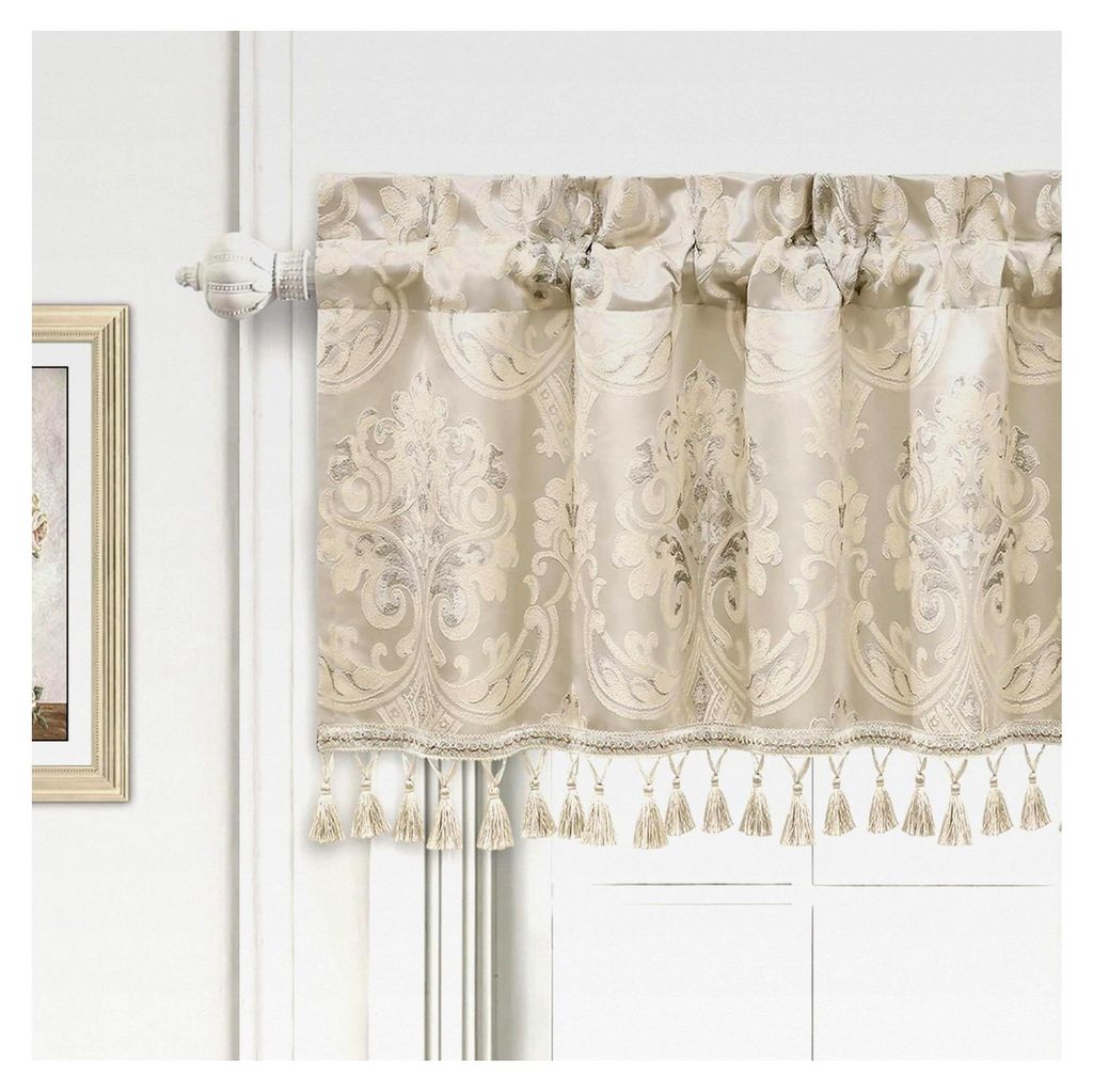 Scheibengardine, Kurzstore für Schlafzimmer, Esszimmer, Wohnzimmer und Küche, Damast Volant für Fenster 137x46 cm, 1 Stück (Beige)