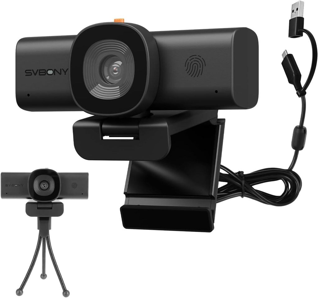 SVBONY SVN W1 2K/30fps Kamera, Zwei in Einem Full HD Webcam Laptop, Adaptiver Low Light Technologie, KI-Rauschunterdrückung, für Sitzungen Videoa...