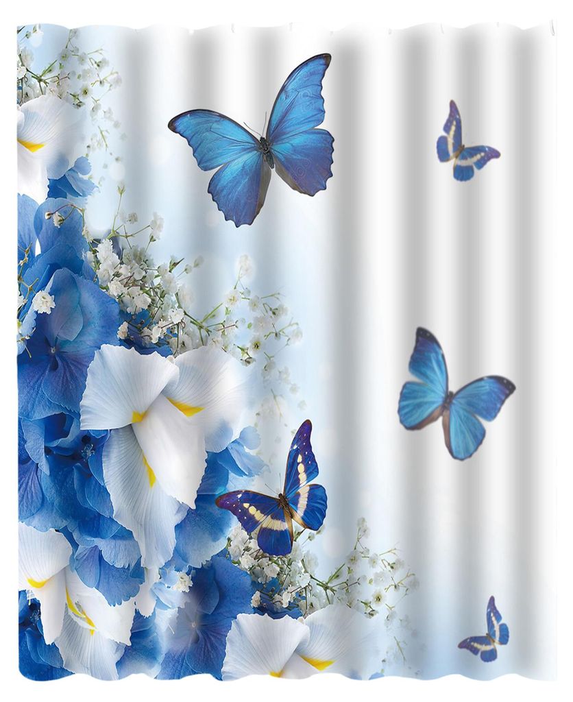Blumen-Duschvorhang im Frühlings-Landhausstil, wasserdicht, mit Blumen, Schmetterlingen und Blättern, inklusive Haken, für Badezimmer, Studenten...