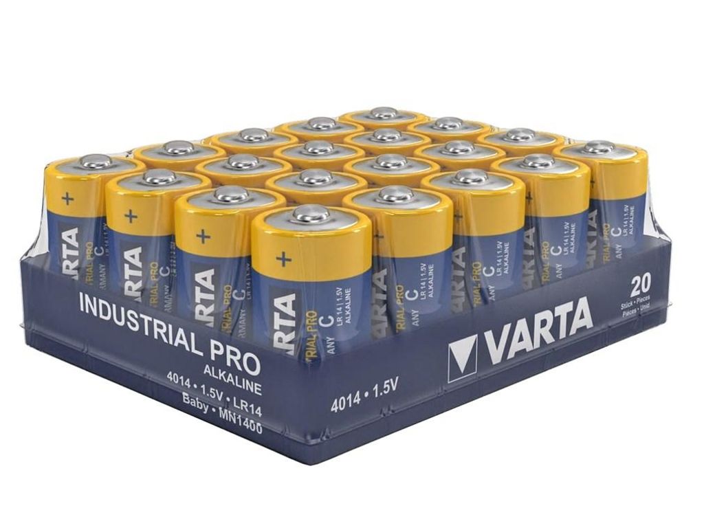 A pack of VARTA Industrial Pro Alkaline C batteries.