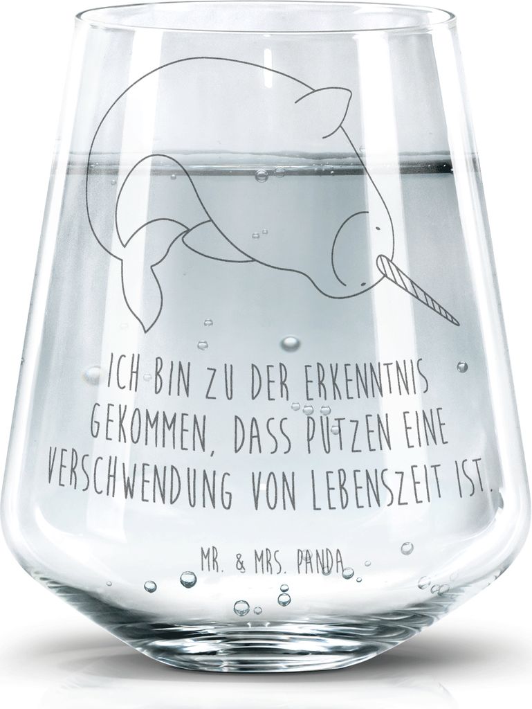 Mr. & Mrs. Panda Glas Narwal - Transparent - Geschenk, Becherglas, Tumbler, Kinderzimmer, Wal, Aufräumen, Trinkgefäß, Putzen, Hausfrau, Trinkgla...