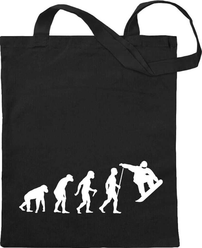 Kiwistar - Baumwolltasche - schwarz - Snowboarding Evolution - Tragetasche Stoffbeutel Umhängetasche Langer Henkel