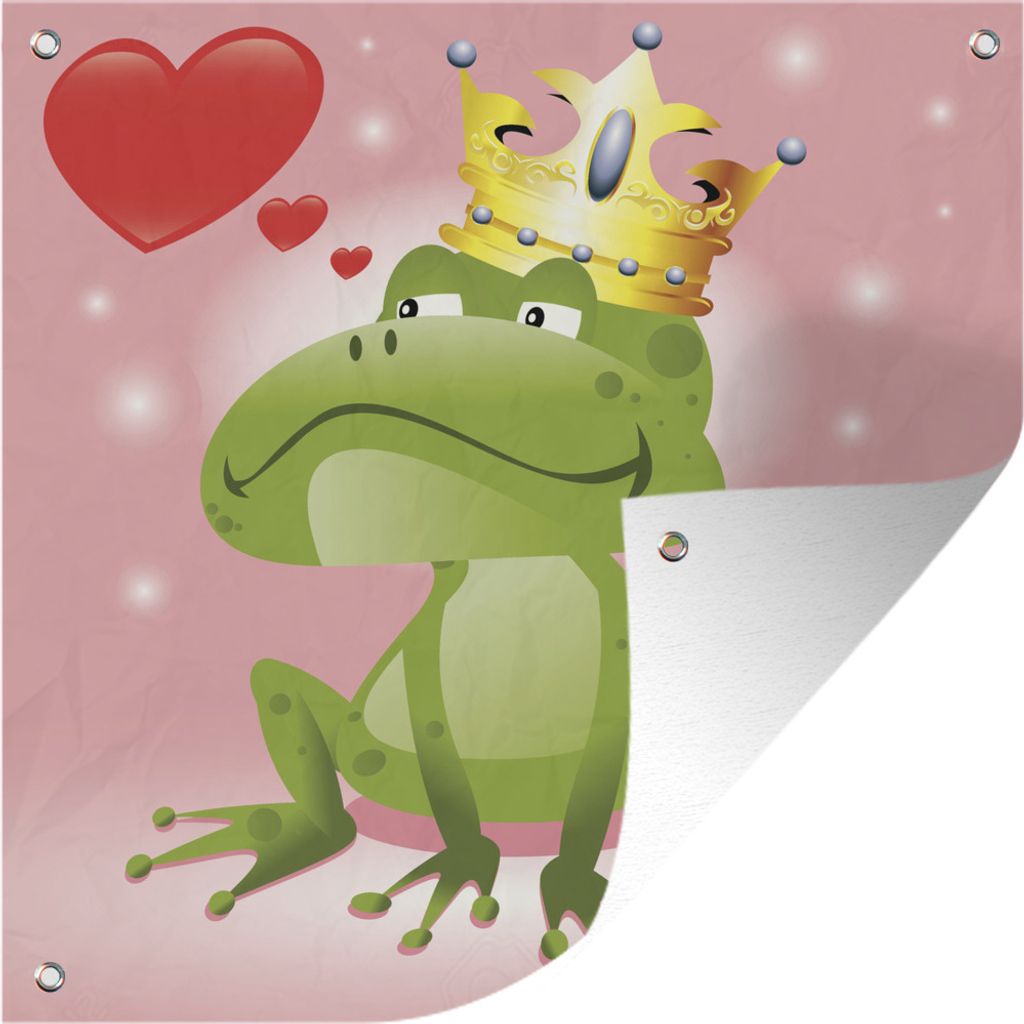 MuchoWow 100x100 cm Outdoor-Poster Gartendeko Sichtschutz Garten Poster für den Garten Eine Illustration eines Frosches mit einer Krone