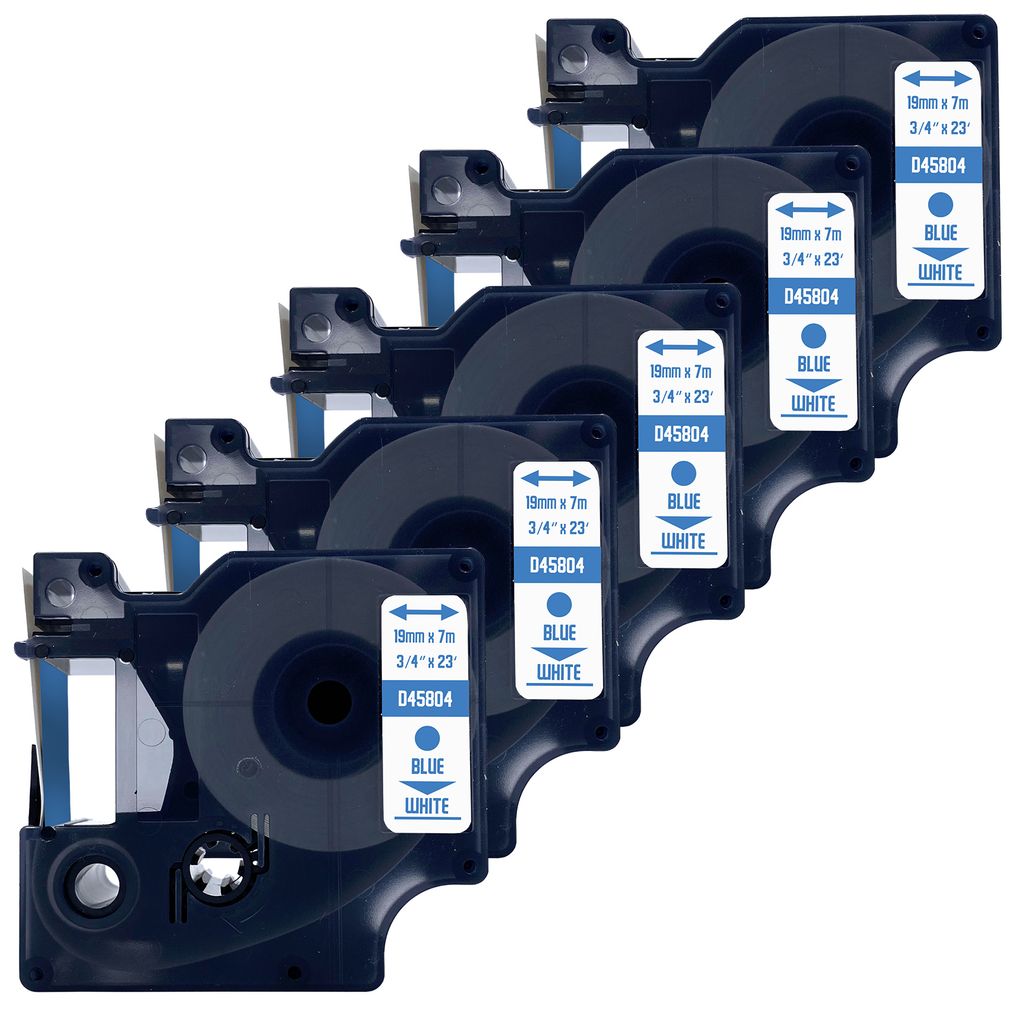 DULA Etikettenband - Kompatibel mit Dymo D1 45804 - 5 Stück - Blau auf weiß - 19mm x 7m