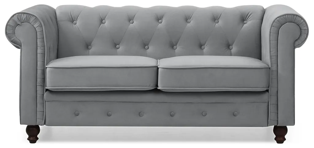 Canapé 2 Places Chesterfield en Velours Argenté pour Salon Contemporain