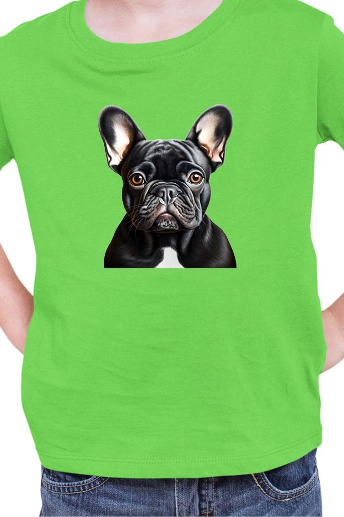 Kinder T-Shirt Dogs Breeds French Bulldog Dog Breed 005, 3-4 Jahr - 104 / Lime