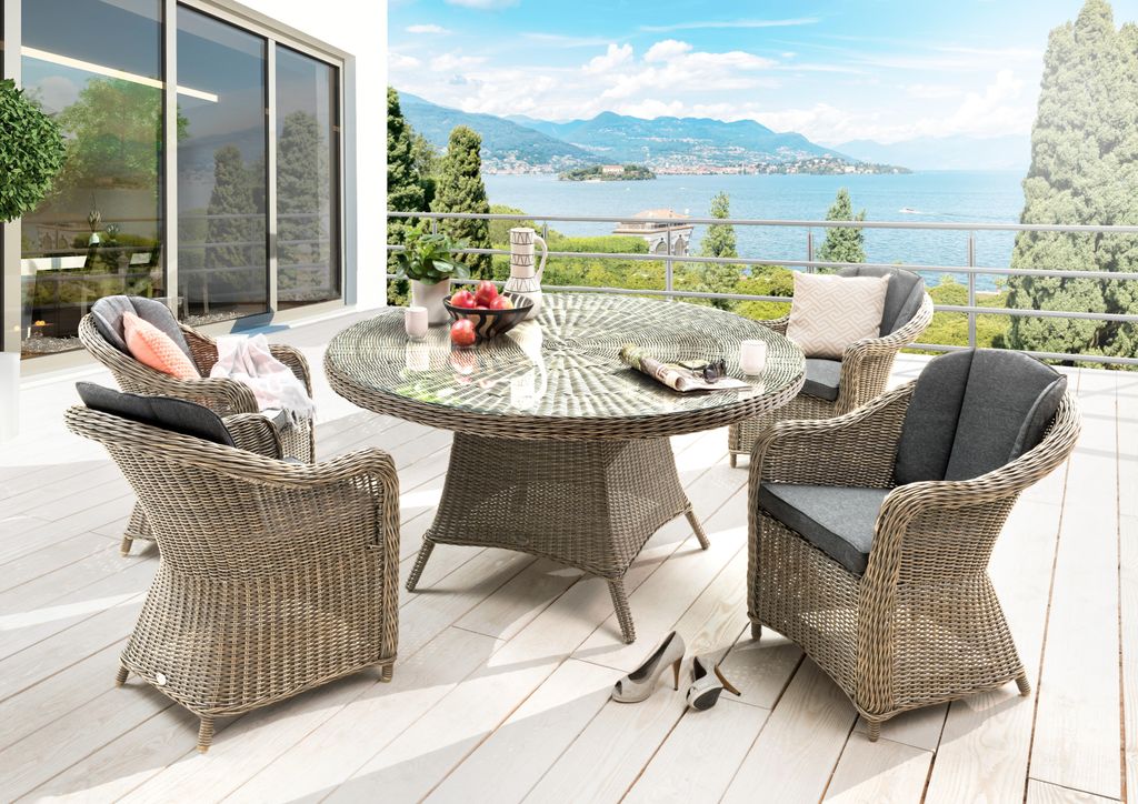 Destiny Sitzgruppe MALAGA mit rundem Esstisch Ø150cm (4 Personen) natur meliert