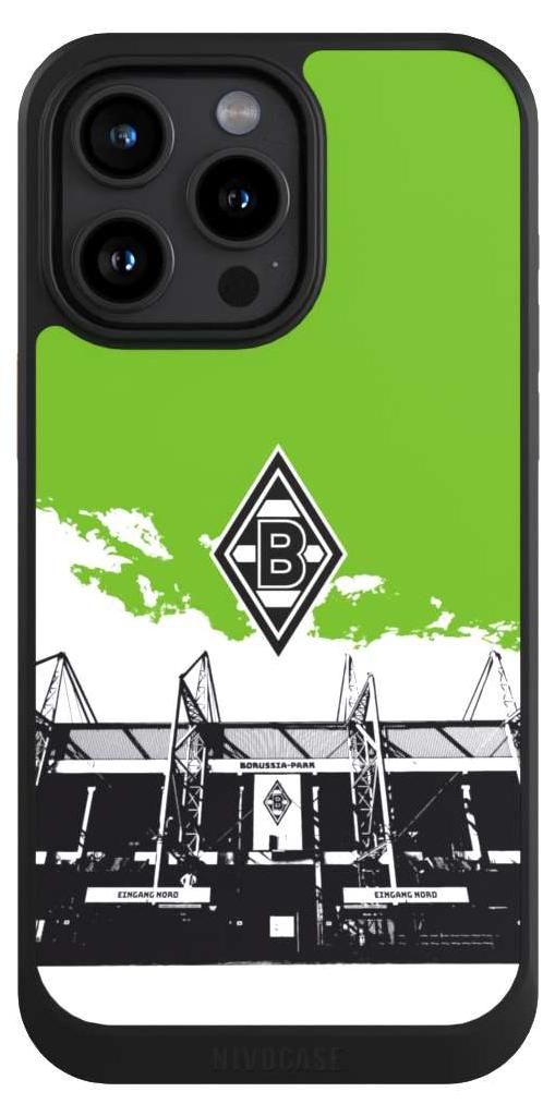 NIVOCASE Hülle für Apple iPhone 15 Pro Max Handyhülle NIVOcore Case Schwarz Borussia Mönchengladbach Fanartikel Stadion