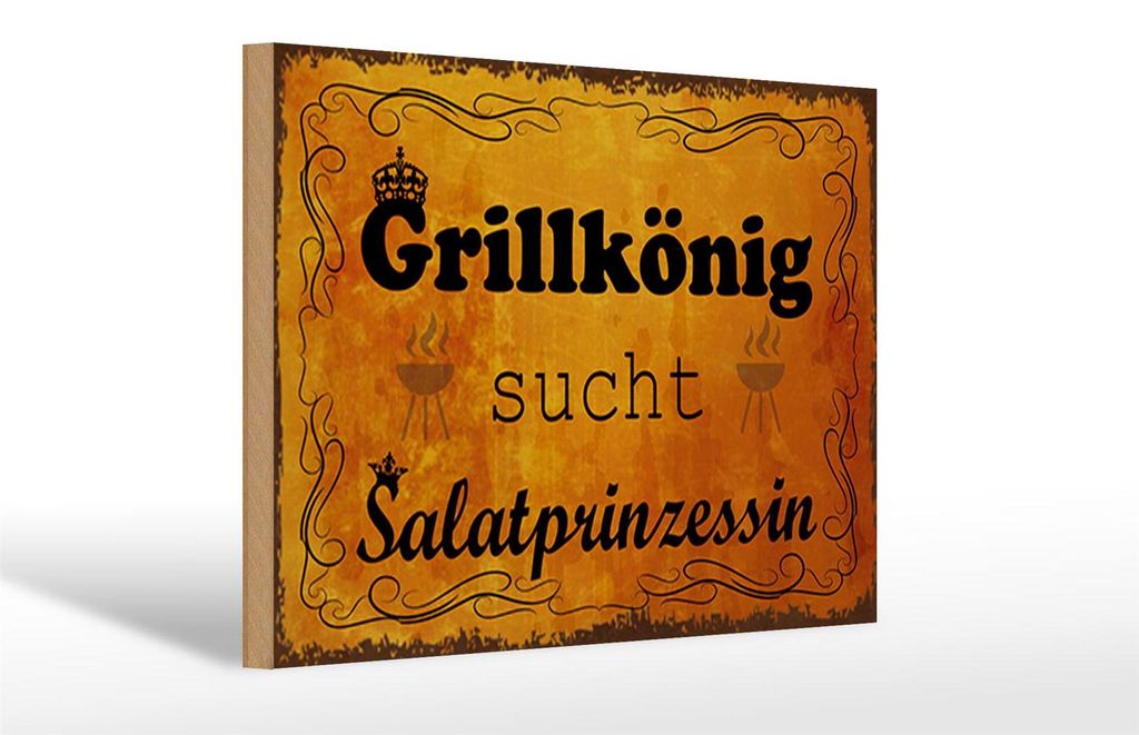 Holzschild Spruch 30x20cm Grillkönig Salatprinzessin