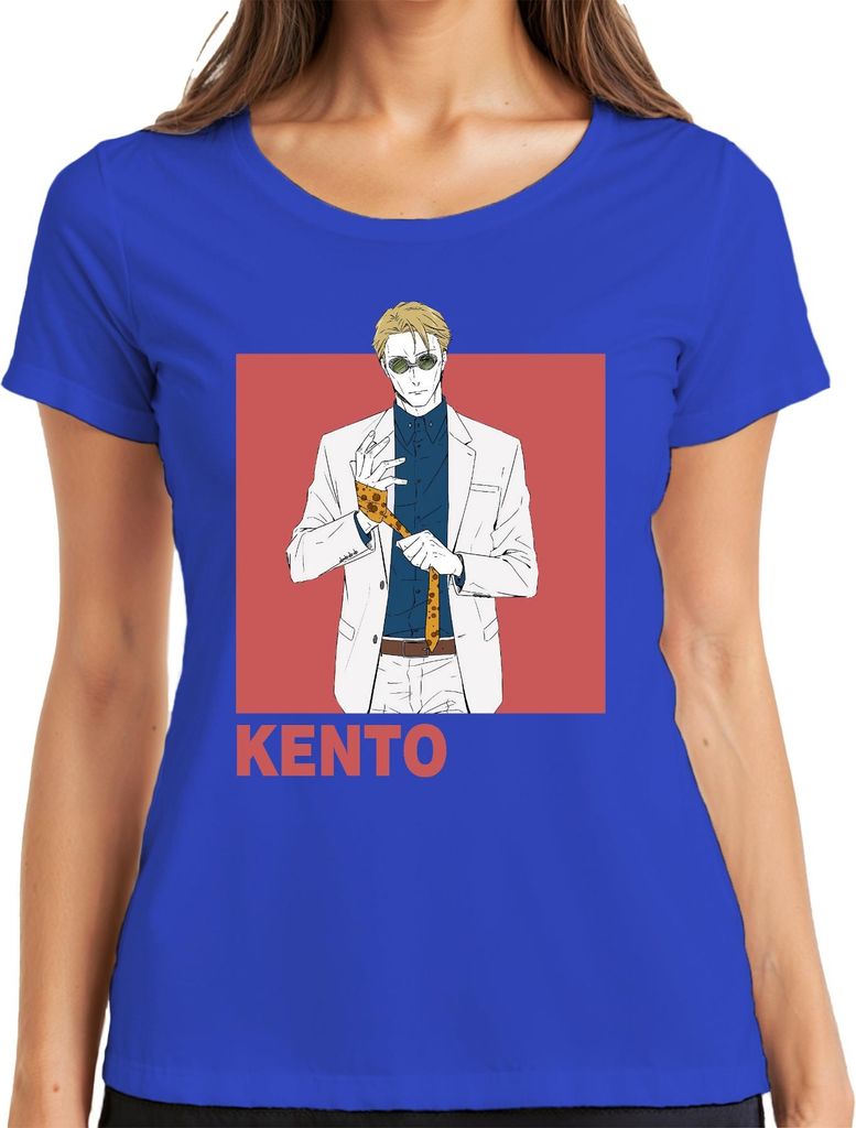 Kento Anime Gentleman Anzug Sonnenbrille Krawatte Geschenk Retro Damen T-Shirt, Blau, L