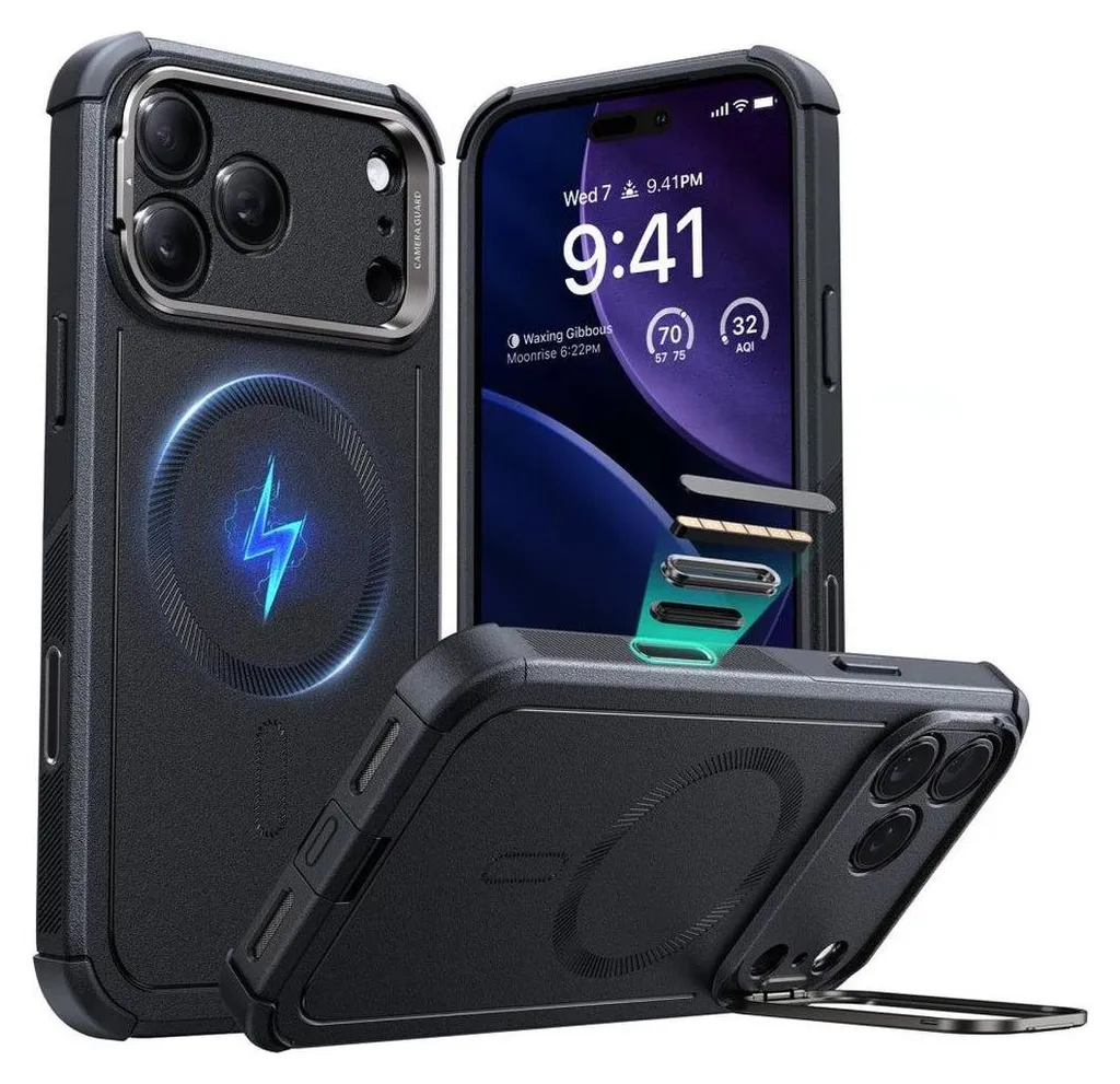ESR Cyber Kickstand MagSafe iPhone 17 Pro Max - Custodia Antiurto Nera