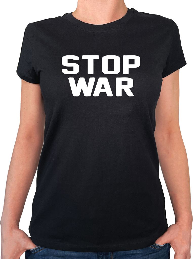 Huuraa Damen T-Shirt Stop War L Black Bio Baumwolle Fairtrade Damenshirt Geschenkidee