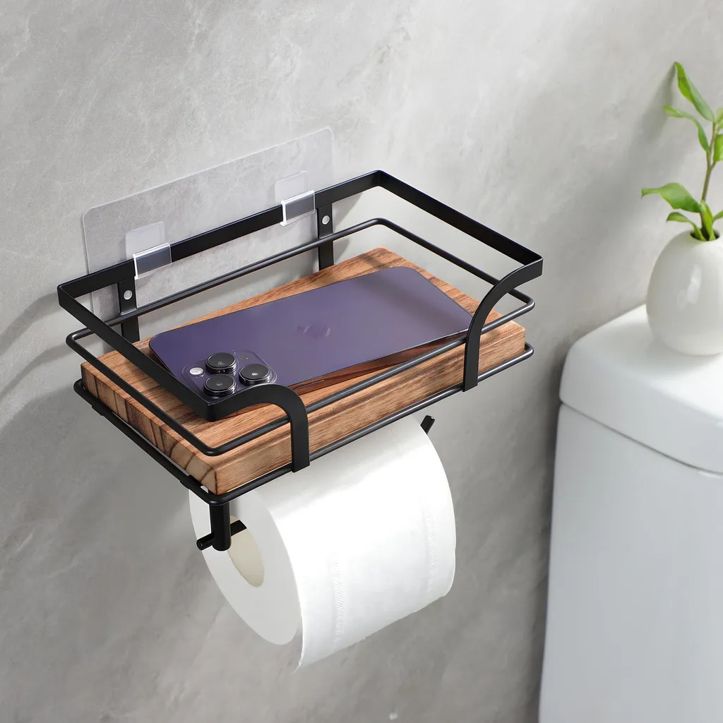 Porte-papier WC sans perçage avec compartiment lingettes hermétique - 2