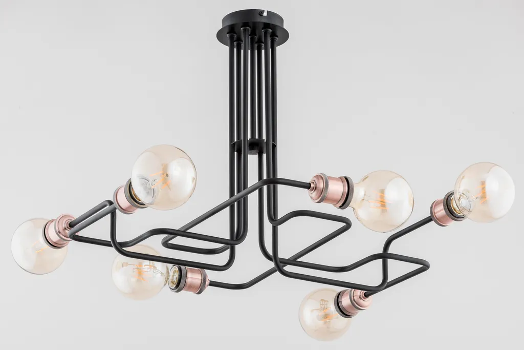 Lustre Suspension 6 Lumières en Métal Noir Alfa HOOK Style Contemporain