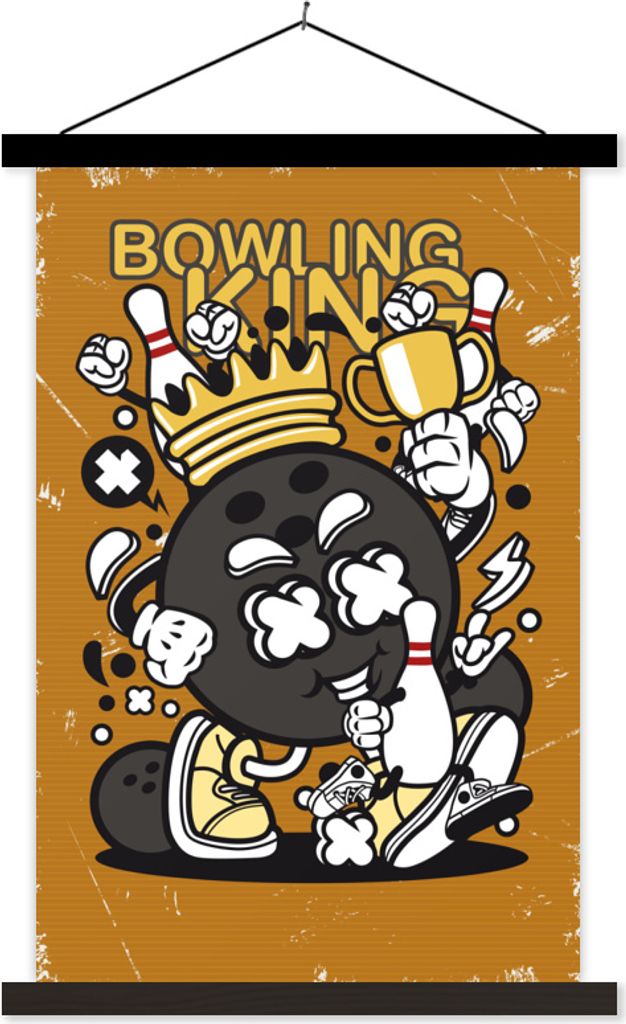 MuchoWow Textilposter Vintage - Bowling - König 120x180 cm mit schwarzem Rahmen - Fotos