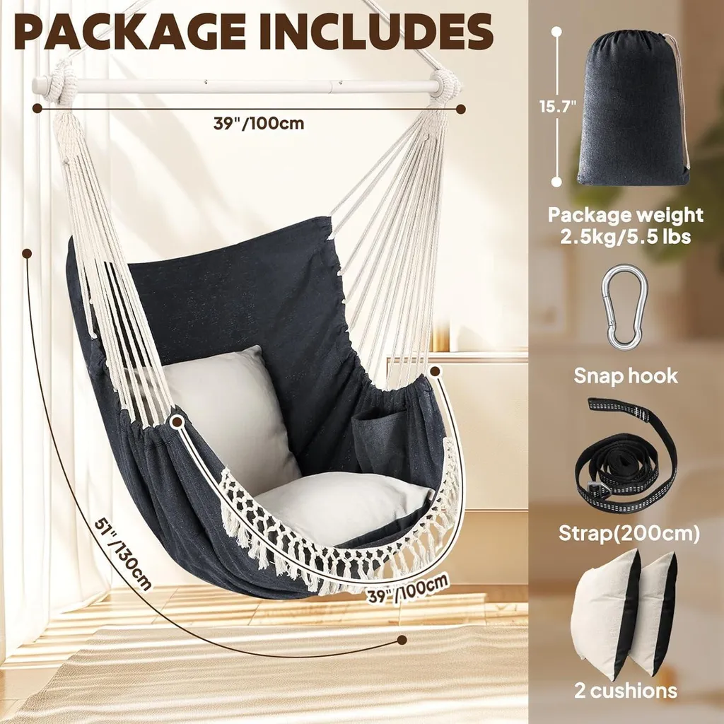 Fauteuil Suspendu Bohème Macramé - Balancelle de Jardin Design Chihee - 6