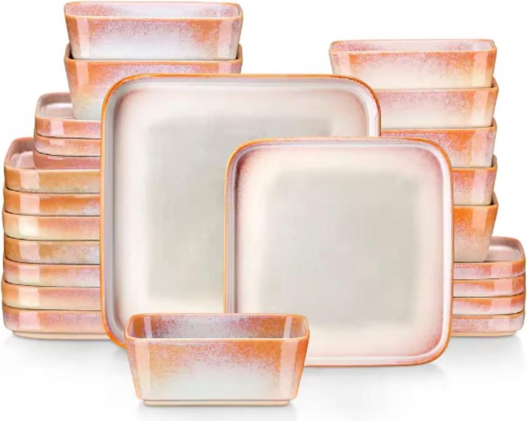 Santivo Serviesset – 24-teilig – 8 Personen – Essteller, tiefe Teller & Frühstücksteller – Orange – Keramik