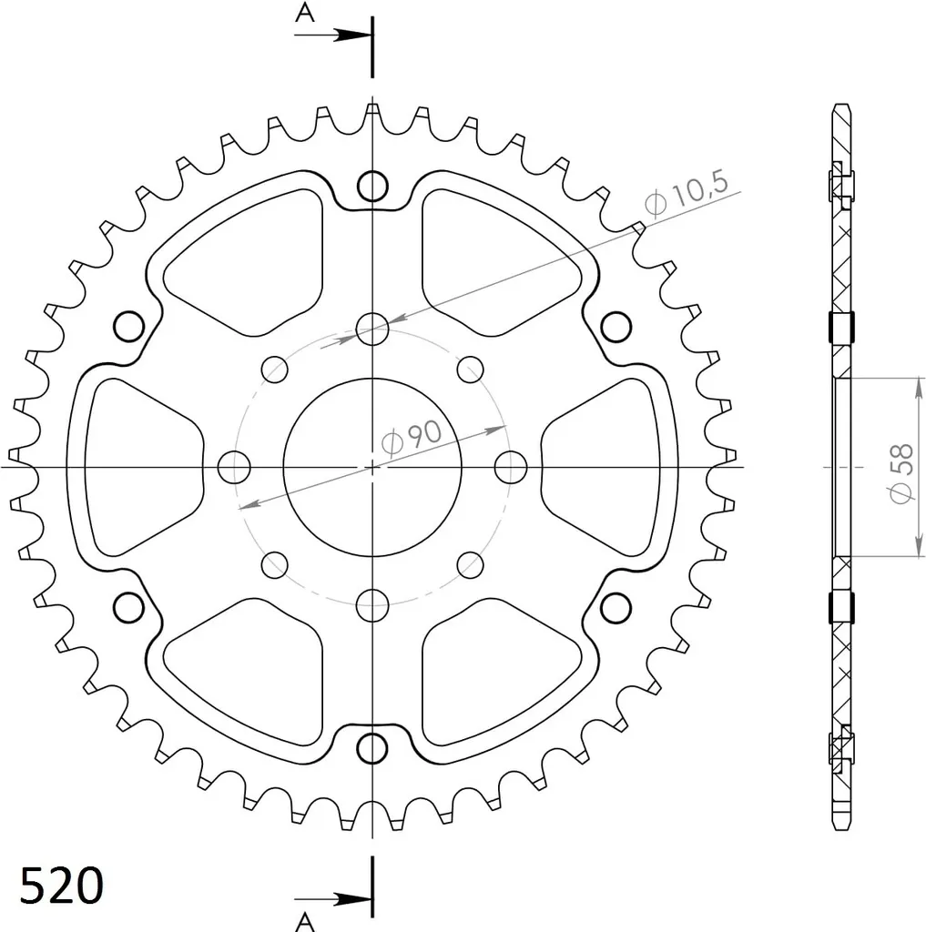 Couronne de Transmission 44 Dents 520 pour Moto Sportive Orange Stealth