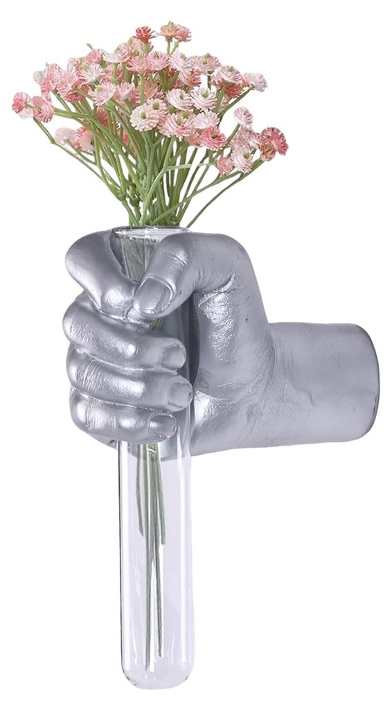 Wandskulptur Handvase Wandkunst Menschliche Faustskulptur mit Reagenzglasvase Moderne Kunststatue Vase für Zuhause Wohnzimmer Geschäft Dekoration