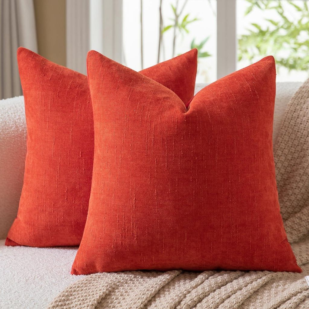 2er Set Kissenbezüge 55x55 cm Chenille Leinenoptik Rot