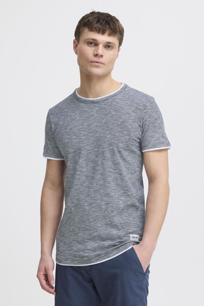 SOLID SDRigos Herren T-Shirt Kurzarm Shirt mit Rundhals-Ausschnitt im Double-Layer-Look 100% Baumwolle Regular fit