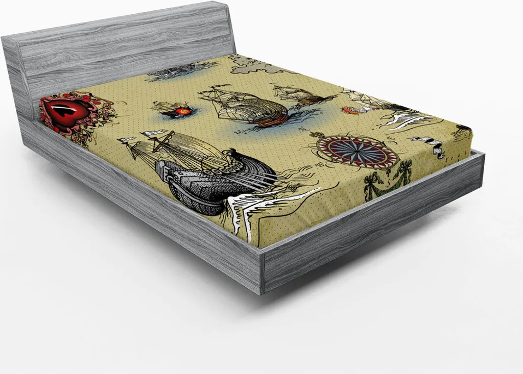 Drap-housse 180x200 cm à Motif Carte Maritime Antique pour Grand Lit