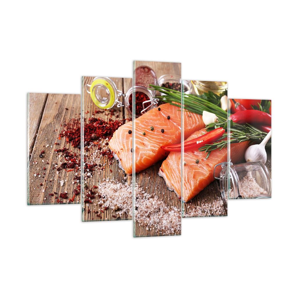 Bilder auf glas - Lachs Fisch Essen Küche - 150x100cm - Glasbilder - Wandbilder - Kunstdruck - zum Aufhängen bereit - Wanddekoration aus Glas - G...