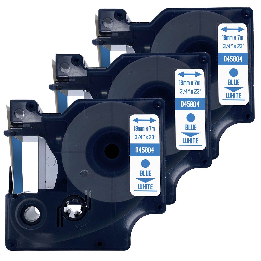 DULA Etikettenband - Kompatibel mit Dymo D1 45804 - 3 Stück - Blau auf weiß - 19mm x 7m
