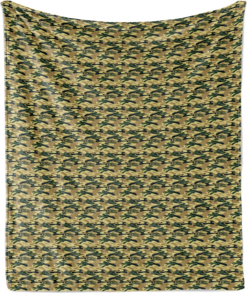 ABAKUHAUS Tarnen Weich Flanell Fleece Decke, Retro-Klassiker Jungle Camo Ornament, 175 x 230 cm, Dunkler Khaki Mehrfarbig