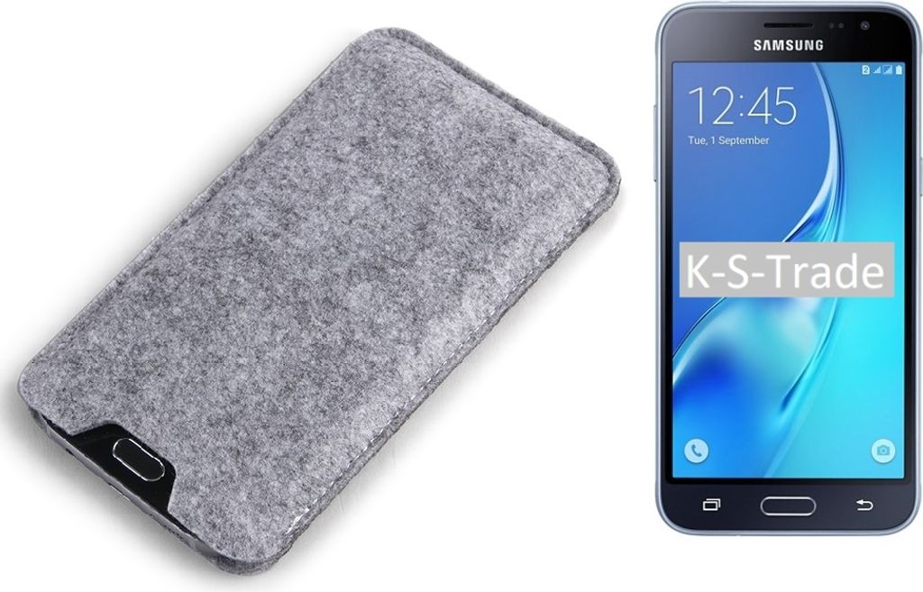 K-S-Trade Filz Handyhülle kompatibel mit Samsung Galaxy J3 Duos (2016) Schutzhülle Filztasche Filz Tasche Case Sleeve Handy Hülle Filzhülle grau