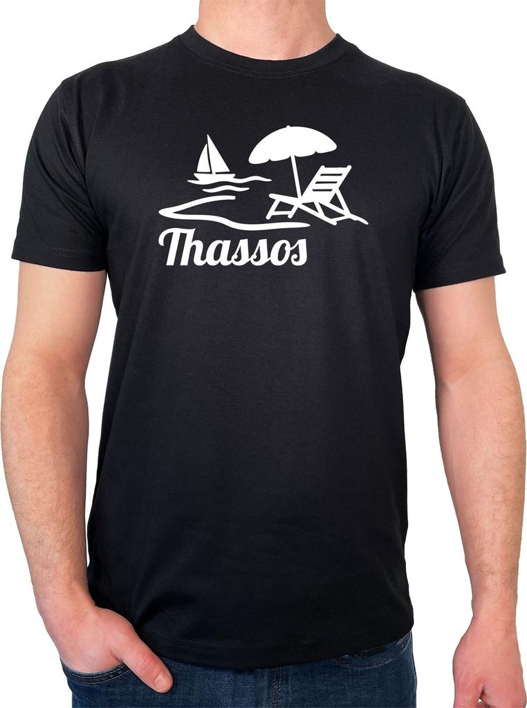 Huuraa Herren T-Shirt Thassos Inselmotiv Griechenland XL Black Bio Baumwolle Fairtrade Herrenshirt Geschenkidee