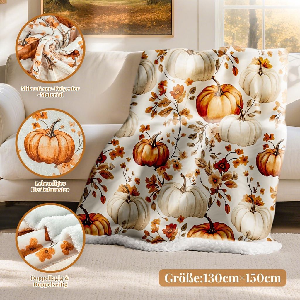 Lanpn Herbst Kürbisse Decke, gemütliche Kürbis & Blätter