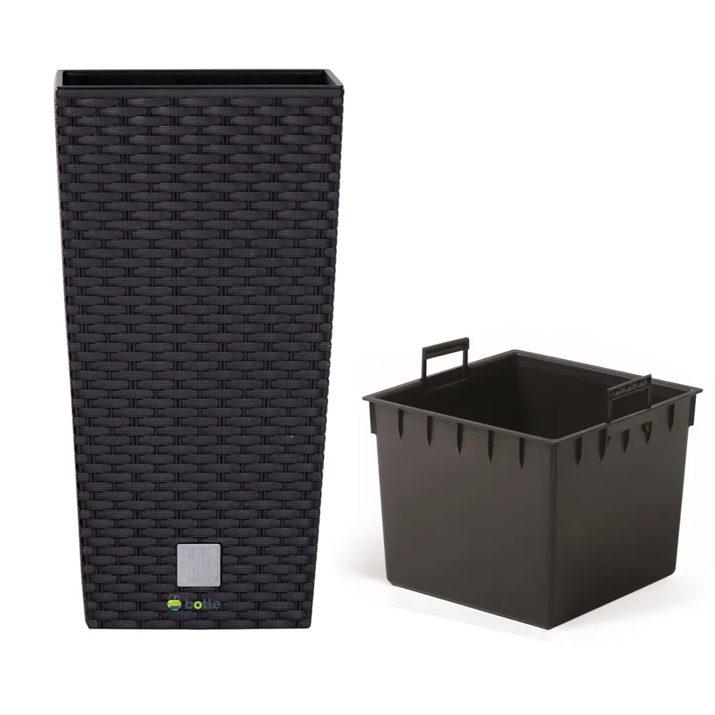 Pot de fleur aspect rotin anthracite carré 32x32x61 cm de 49 Litres