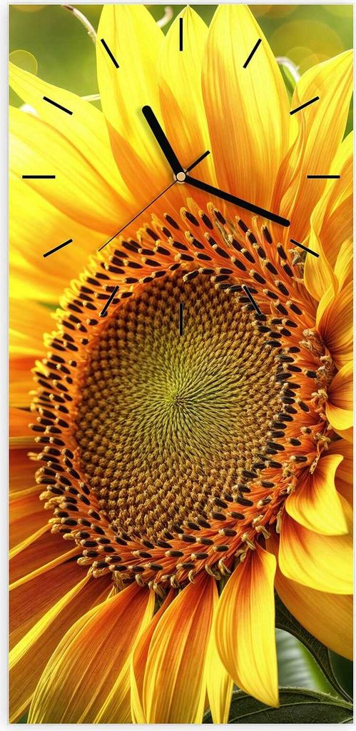 Wanduhr aus Glas mit Motiv Sonnenblume Blüte- 30 x 60 cm - inkl. Aufhängesystem
