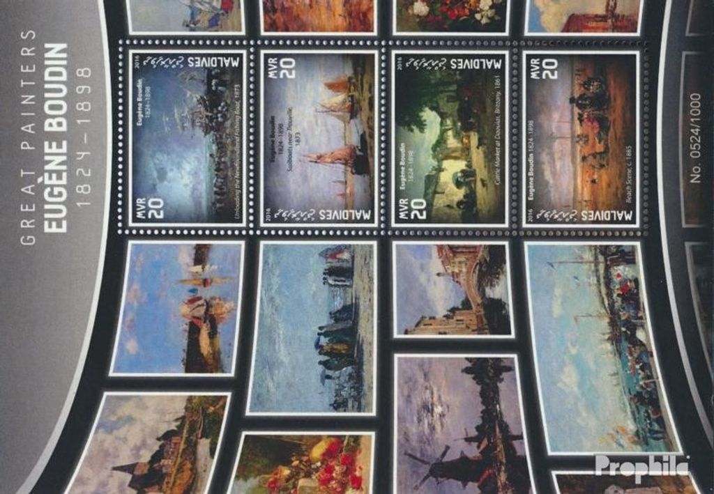 Briefmarken Malediven 2016 Mi 6225-6228 Kleinbogen (kompl. Ausg.) postfrisch Eugen Boudin