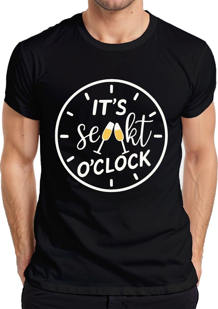 It's Sekt o'clock Sektzeit Sekt Uhr Champagner Party Prosecco Herren T-Shirt, Schwarz, L