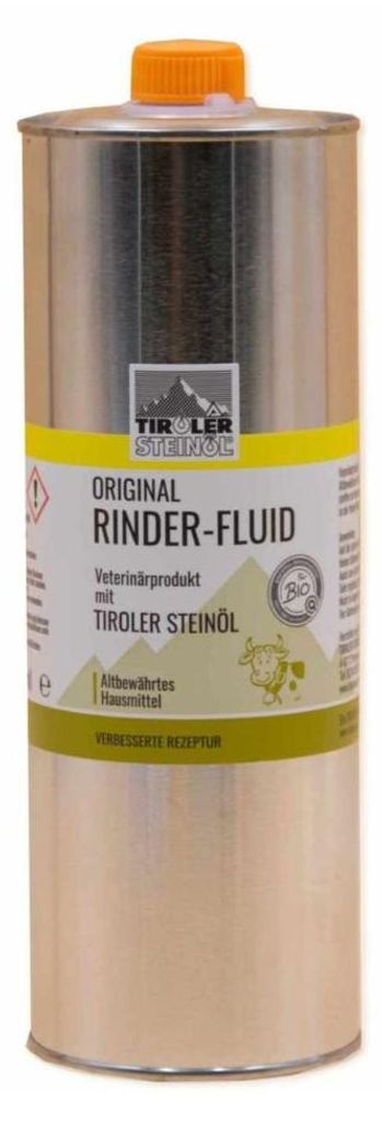 Tiroler Steinöl Rinderfluid  1000 ml Fliegen- u. Produktbild 