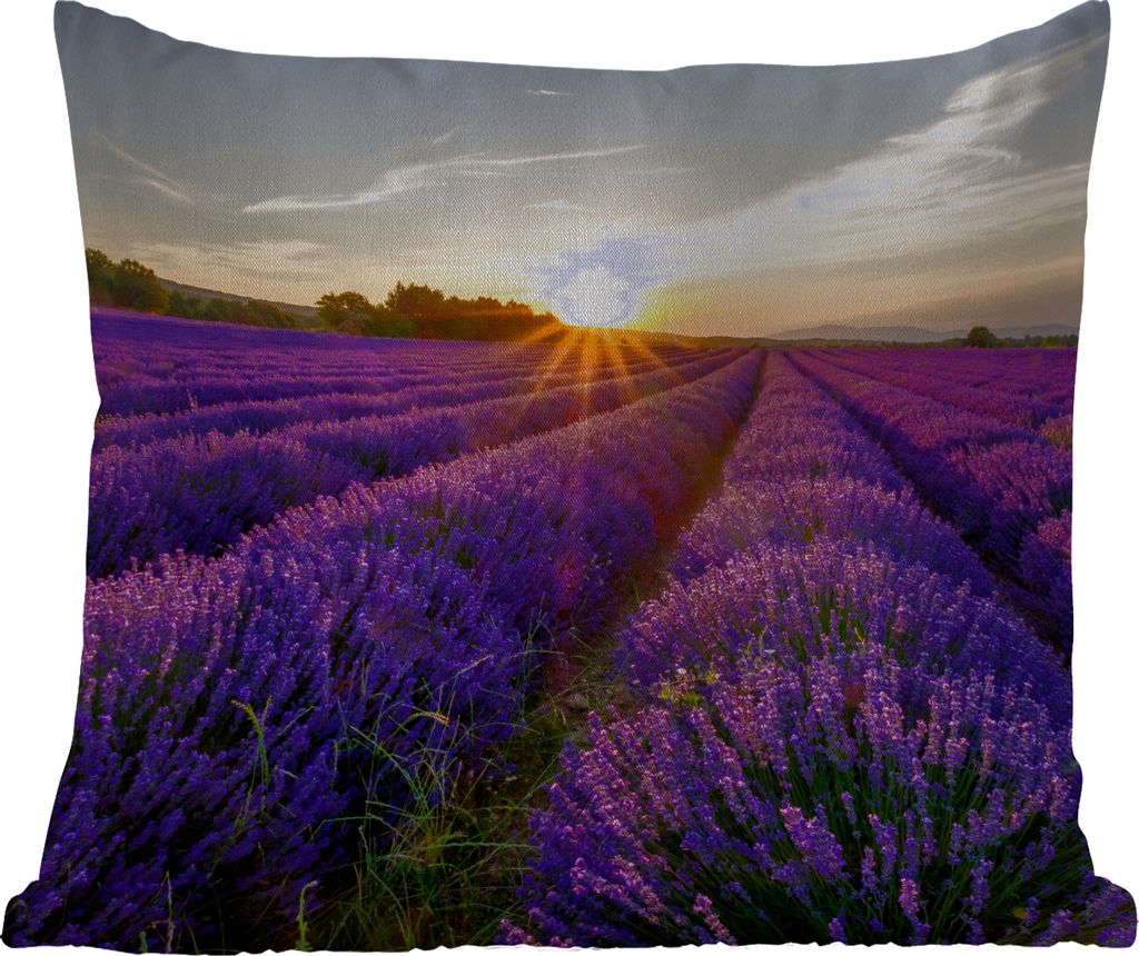 MuchoWow Outdoor Kissen - Lavendel - Blumen - Sonnenuntergang - Lila - 50x50 cm - Wetterfest - Lounge Kissen - Komfortabel - Kissen mit Bild