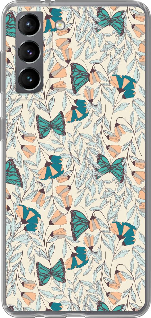 MuchoWow Handyhülle Schutzhülle Hülle für Telefoonhoesje Samsung Galaxy S21 Mädchen - Schmetterling - Blumen - Muster - Mädchen - Kinder - ...