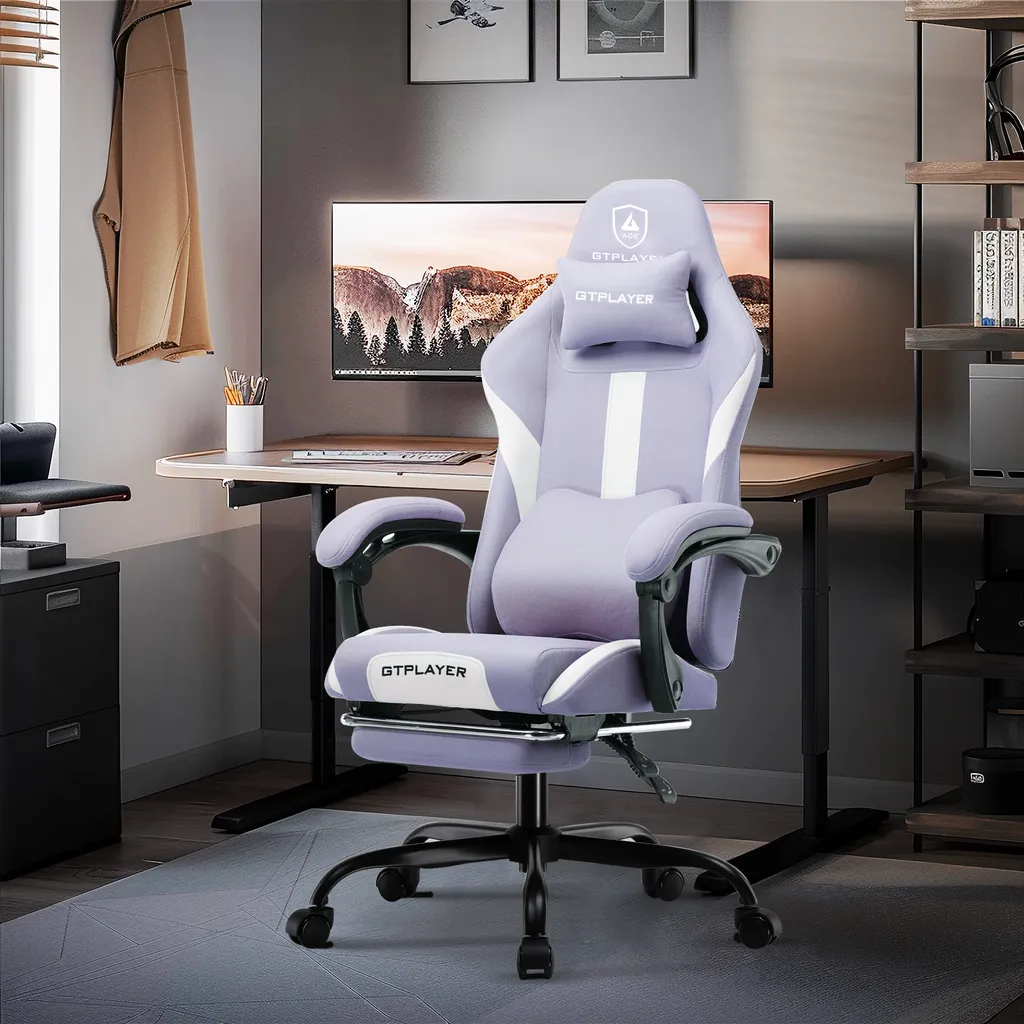 Sedia Da Gioco Ergonomica Bianca E Viola – Con Supporto Testa E Lombare, Altezza Regolabile, Schienale 90°-155°, Carico 150 Kg