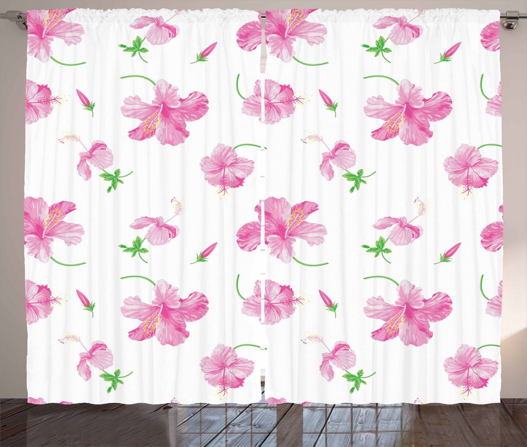 ABAKUHAUS Blumen Rustikaler Gardine, Blumenmuster-Land, Schlafzimmer Kräuselband Vorhang mit Schlaufen und Haken, 280 x 175 cm, Weiß Rosa