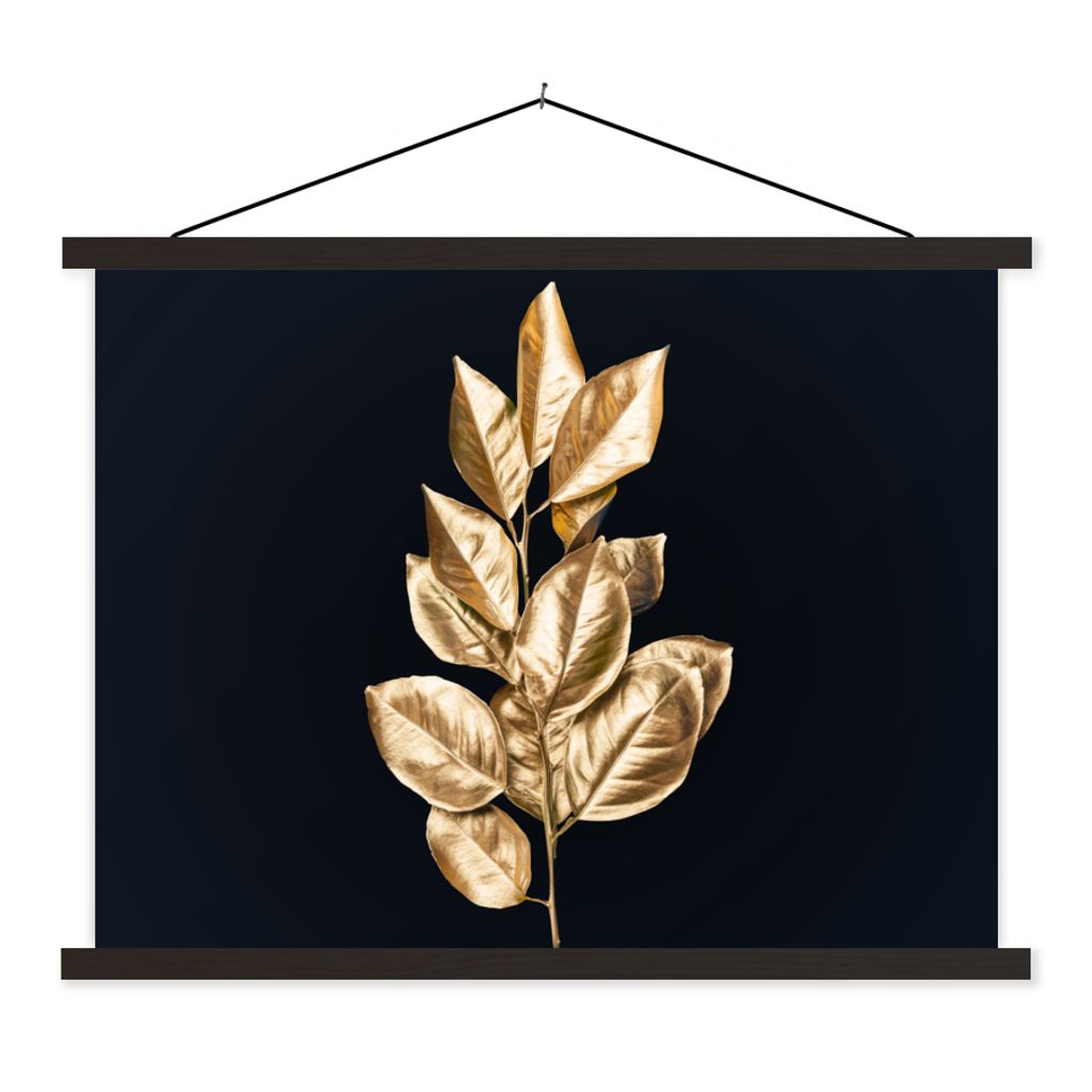 MuchoWow Textilposter Pflanze - Blätter - Gold - Schwarz - Luxus 60x45 cm mit schwarzem Rahmen - Poster Schlafzimmer